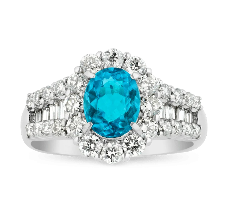 Wedding Ring Set with Diamonds-Brazilian Paraiba Ring, 1.01 carats