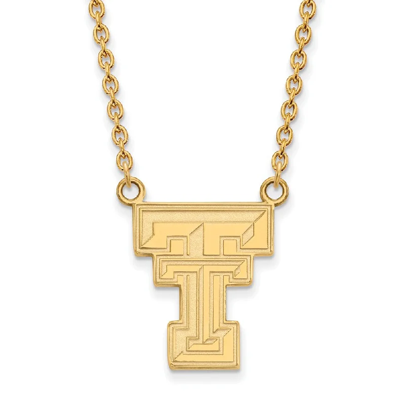 Rose Gold Necklace for Women-14k Gold Plated Silver Texas Tech U Large 'TT' Pendant Necklace