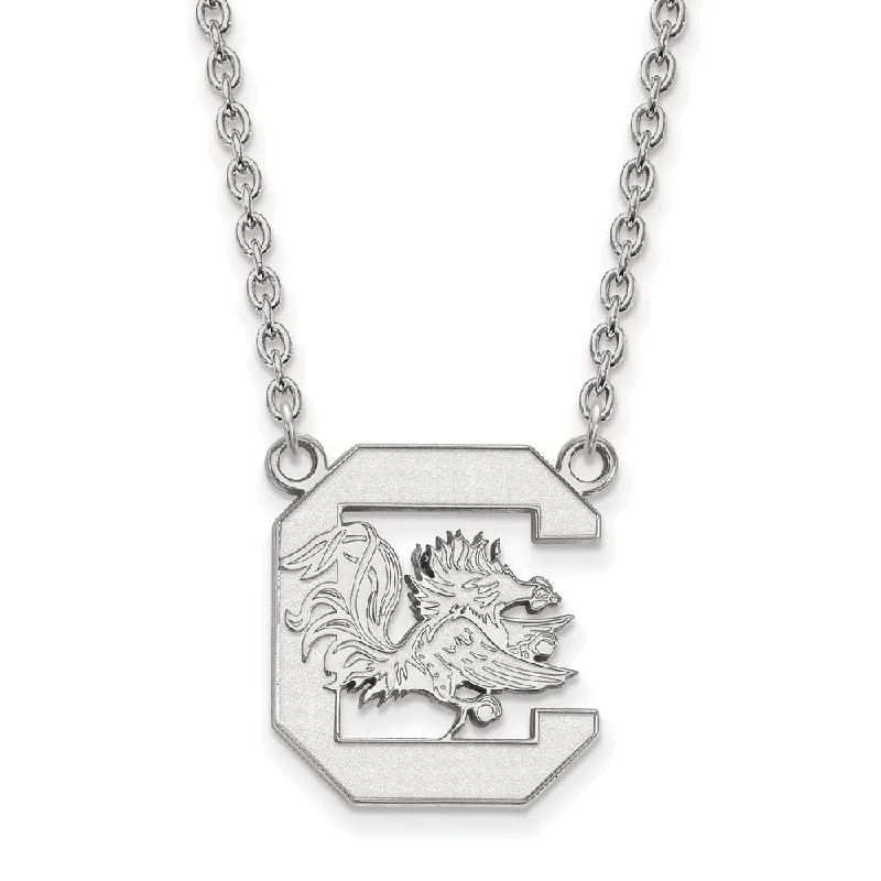 Adjustable Necklace for Comfortable Wear-Sterling Silver South Carolina Large Gamecock Pendant Necklace