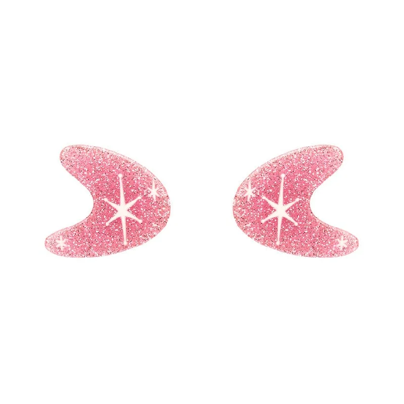 Bold Earrings for Fashionistas-Erstwilder - Atomic Boomerang Glitter Stud Earrings - Pink