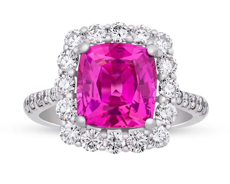 Beautiful Wedding Band for Women-Purplish-Pink Sapphire Ring, 4.41cts