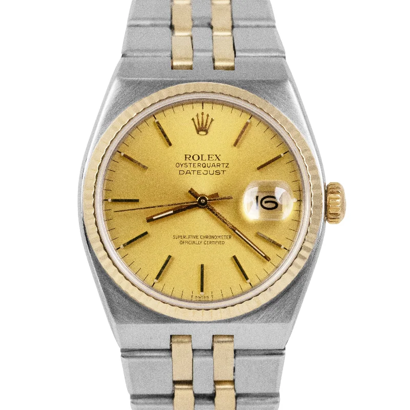 Chronograph Watches with Stopwatch Function-Rolex Oysterquartz DateJust Two-Tone Yellow Gold Stainless Steel Watch 17013