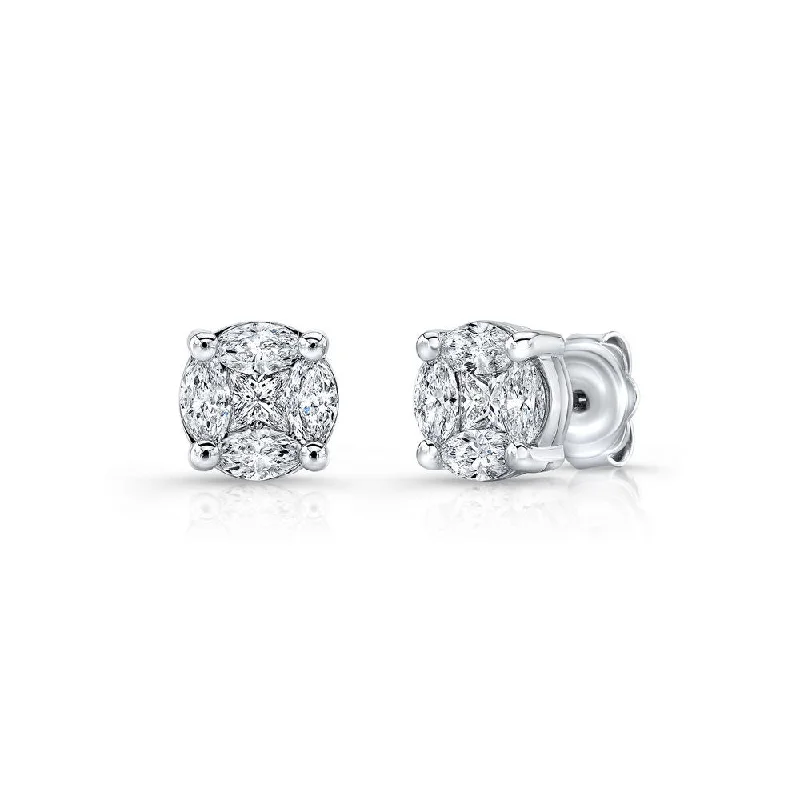 Stunning Earrings for Evening Events-Uneek Bouquet Collection Cluster Princess Cut Diamond Stud Earrings