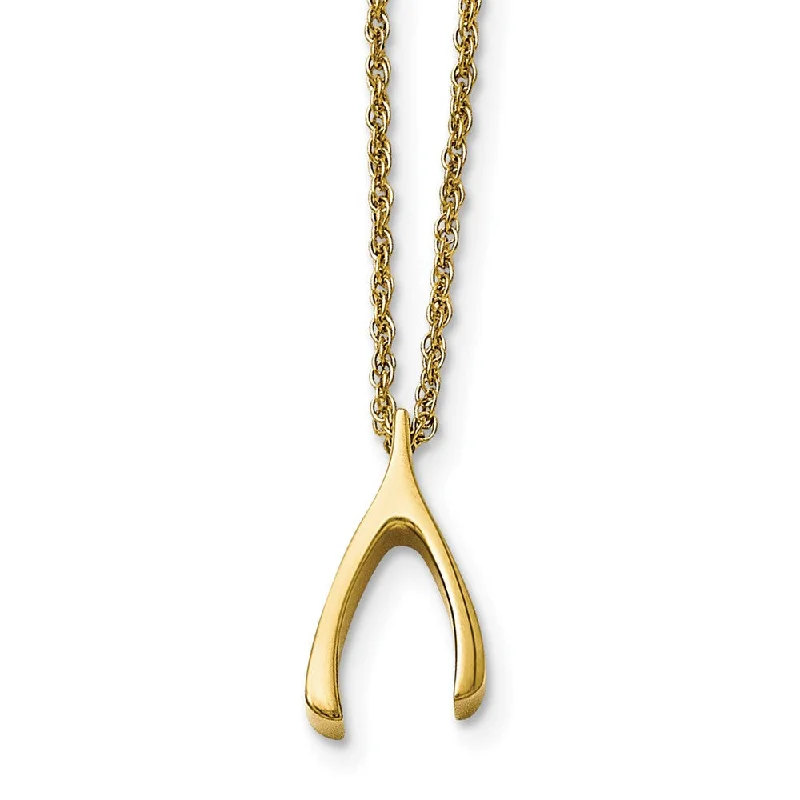 Simple Silver Necklace with Pendant-Polished Wishbone 16 Inch Necklace in Gold Tone Plated Stainless Steel