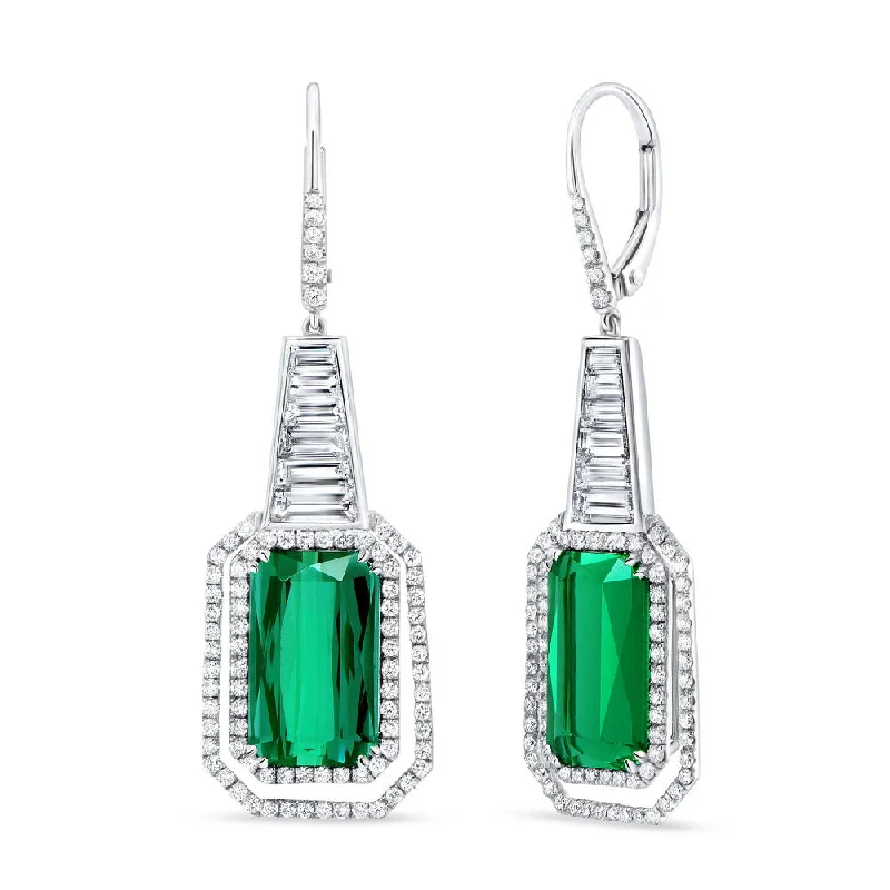 Artistic Earrings for Fashion Lovers-Uneek THE PHAROAH Emerald Cut Indicolite Green Tourmaline Diamond Earrings