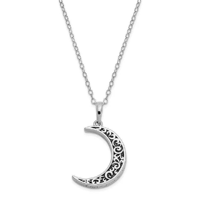 Large Statement Necklace for Occasions-Antiqued Sterling Silver Crescent Moon Ash Holder Necklace, 18 Inch