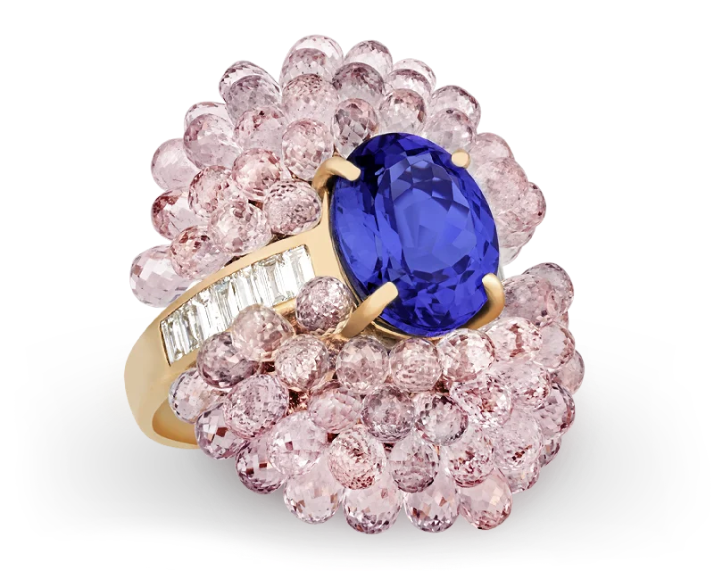 Birthstone Ring for Gifts-Tanzanite and Pink Sapphire Cocktail Ring