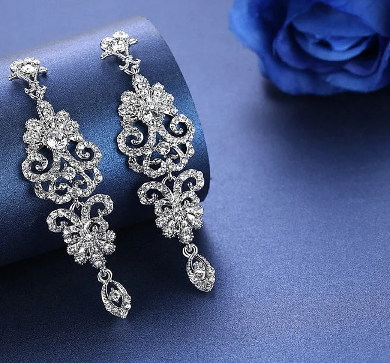 Statement Earrings for Bold Fashion-Bridal Marquise Rhinestone Earrings JS-001