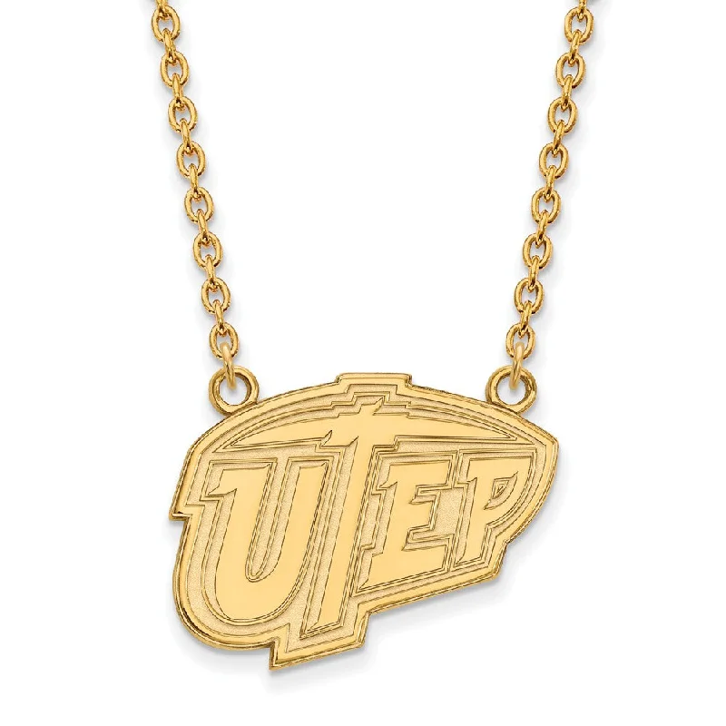 Chunky Necklace for Daytime Look-14k Yellow Gold U of Texas at El Paso Large Pendant Necklace