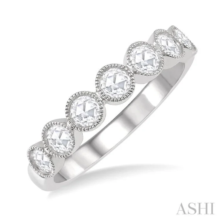 Simple Engagement Ring for Elegant Look-1/2 Ctw Jointed Discs Rose Cut Diamond Stack Band in 14K White Gold