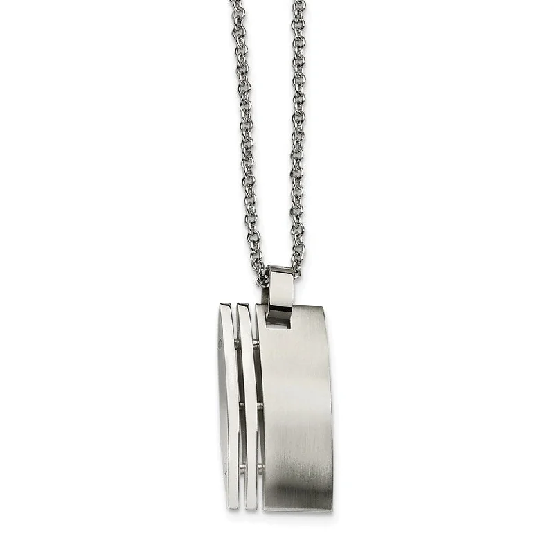 Elegant Necklace for Formal Wear-Men's Stainless Steel Brushed and Polished Pendant Necklace 22 Inch