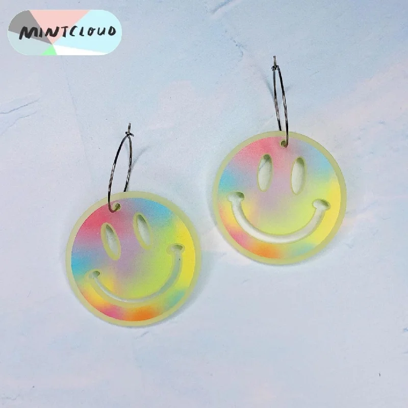 Handmade Hoop Earrings for Women-Mintcloud Earrings - Rainbow Happy Face*