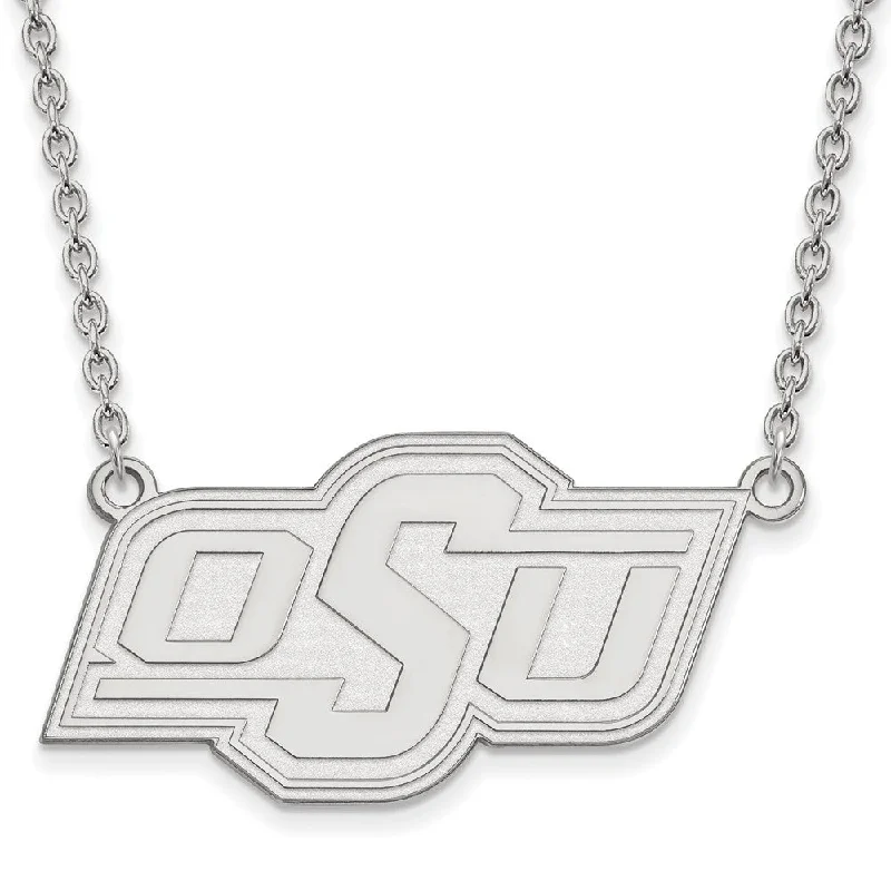 Vintage Style Chain Necklace-Sterling Silver Oklahoma State OSU Large Pendant Necklace