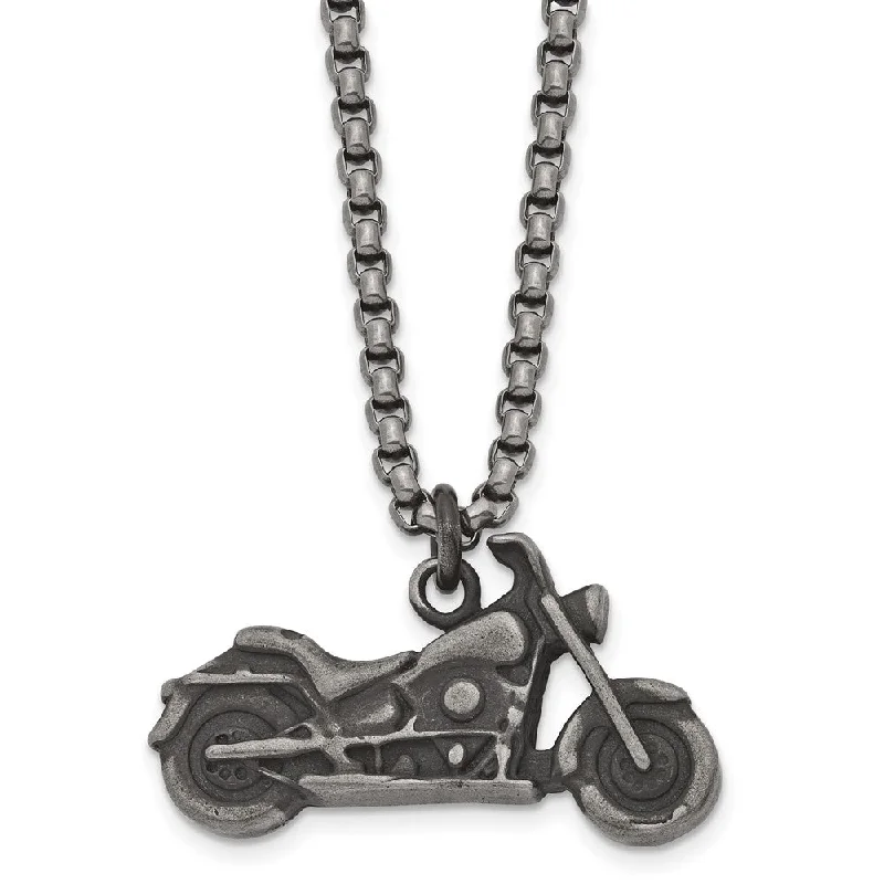 Unique Handmade Necklace-Men's Stainless Steel Antiqued 3D Motorcycle Necklace, 25.5 Inch