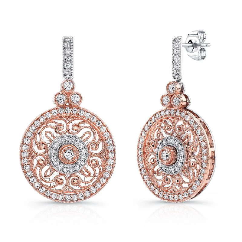 Ethnic Drop Earrings for Festivals-Uneek Vintage-Inspired Round Filigree Diamond Dangle Earrings