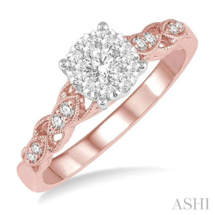 Beautiful Wedding Band for Women-3/8 ctw Two-Tone Lattice  Round Cut Diamond Lovebright Ring in 14K Rose and White Gold