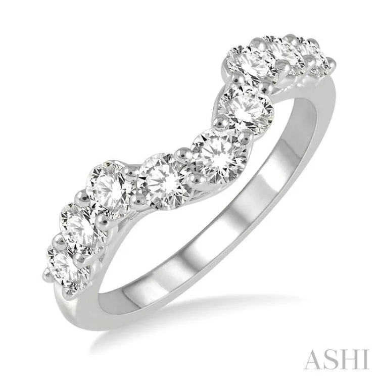 Multi-Stone Ring for Fashion Lovers-1 Ctw U-Drop Round Cut Diamond Wedding Band in 14K White Gold