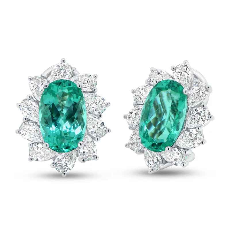 Trendy Earrings for Young Adults-Uneek Precious Collection Halo Oval Shaped Paraiba Stud Earrings