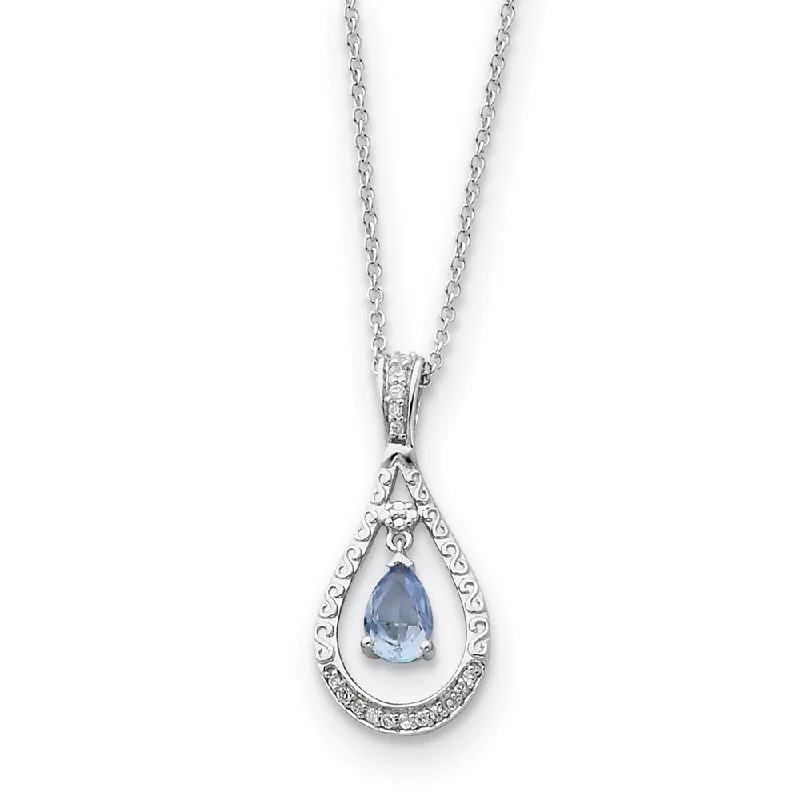 Simple Pendant Necklace for Casual Wear-Rhodium Sterling Silver March CZ Birthstone Never Forget Necklace