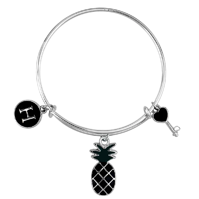 Simple Gold Bangles for Wedding Wear-Mahi H Letter Pineapple & Lock Shaped Rhodium Plated Enamel Work Charms Kids Bracelets for Kids (BRK1100969R)