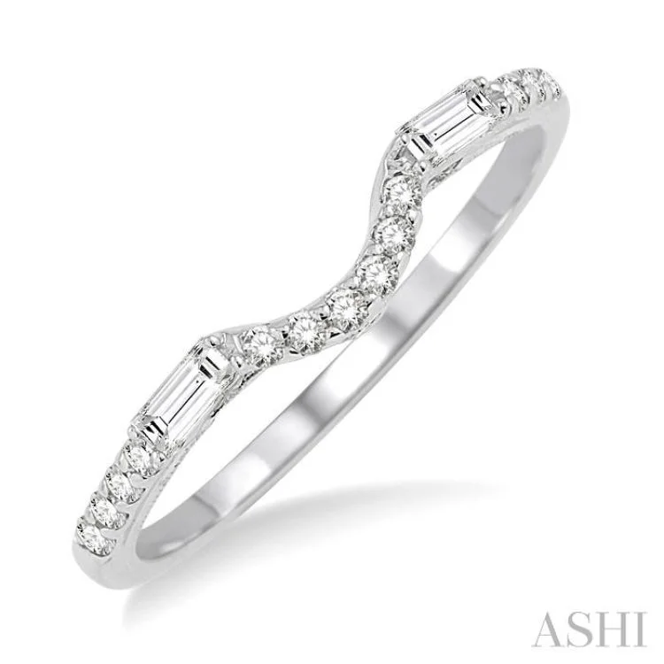 Elegant Diamond Wedding Ring-1/4 Ctw Round and Baguette Diamond Wedding Band in 14K White Gold