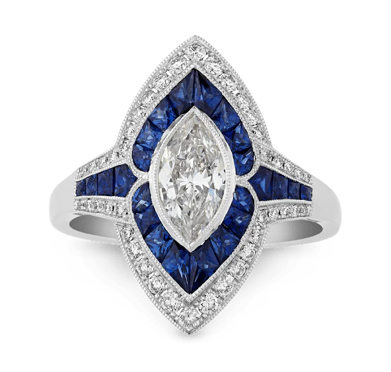 Customizable Sapphire Ring for Engagement-Marquise Diamond Ring with Sapphires