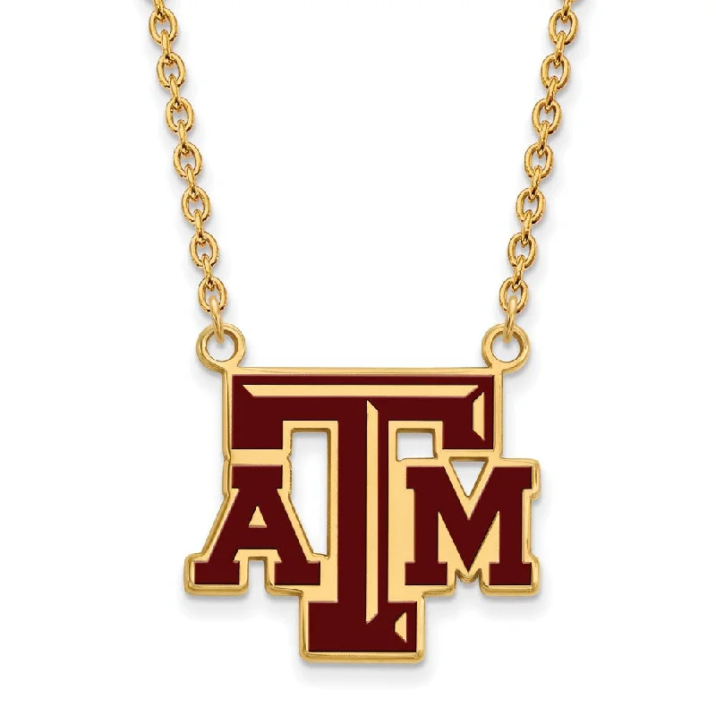 Simple Chain Necklace for Men-14k Gold Plated Silver Texas A&M U Lg Enamel Pendant Necklace