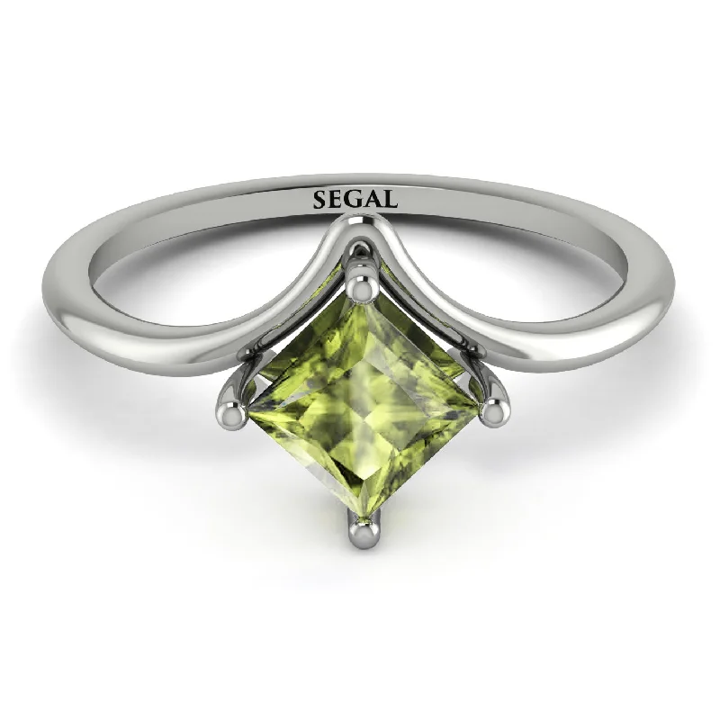 Vintage Ring with Sapphire-Minimalist Princess Cut Peridot Engagement Rings - Harmony No. 703