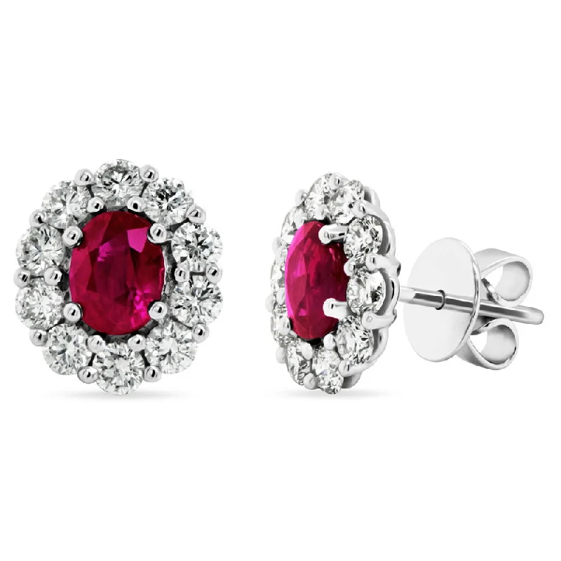 Elegant Earrings for Bridal Parties-Uneek Precious Collection Halo Round Ruby Stud Earrings