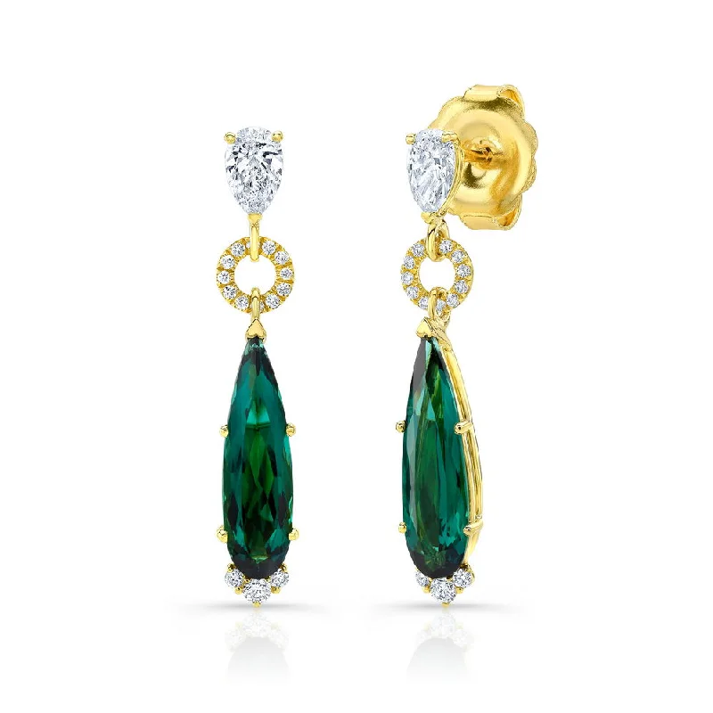 Chic Gold Earrings for Women-Uneek Precious Collection Pear Shaped Indicolite Tourmaline Dangle Earrings