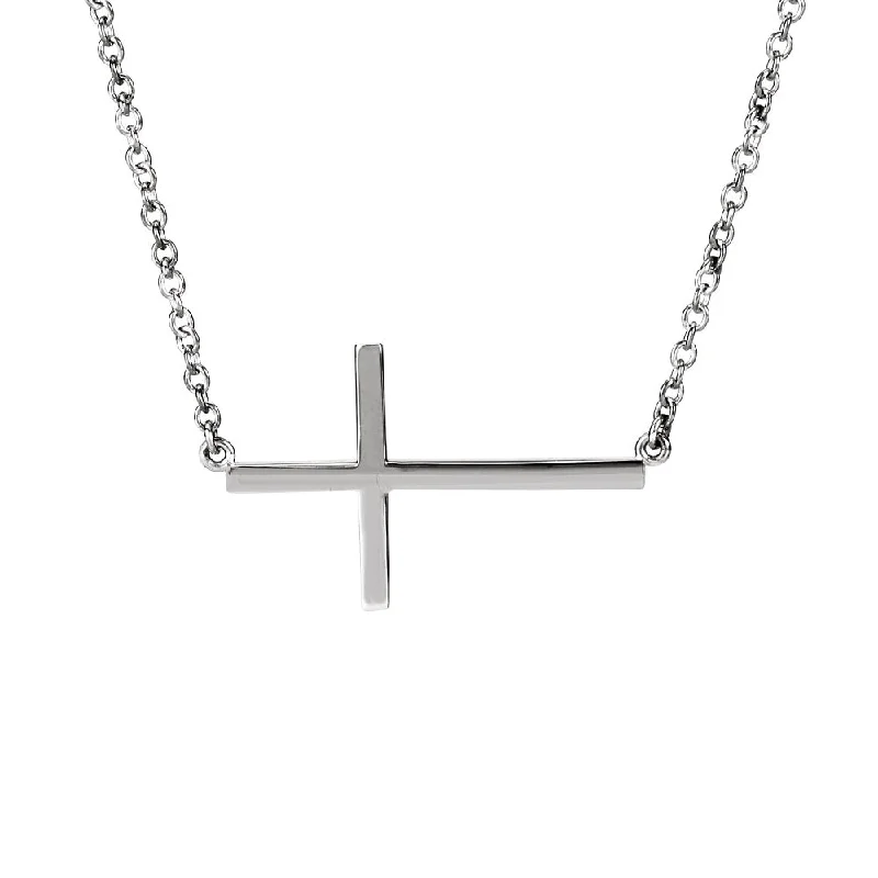 Dazzling Necklace for Special Events-28mm Polished Sideways Cross Adjustable 14k White Gold Necklace