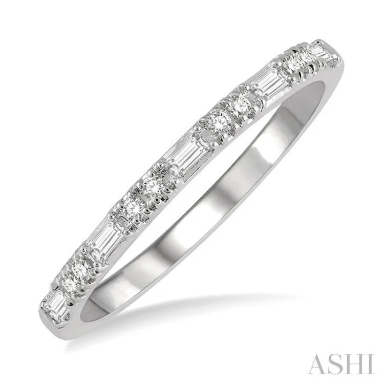 Fashionable Stackable Rings for Women-1/6 Ctw Baguette and Round Cut Diamond Stack Band in 14K White Gold