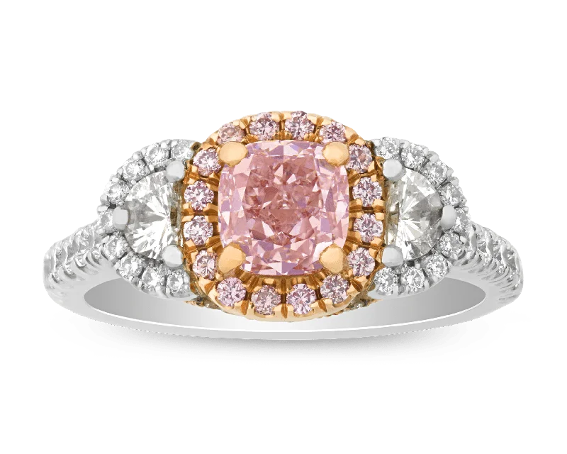 Custom Engagement Ring with Diamonds-Fancy Pink Diamond Ring, 1.02 Carats