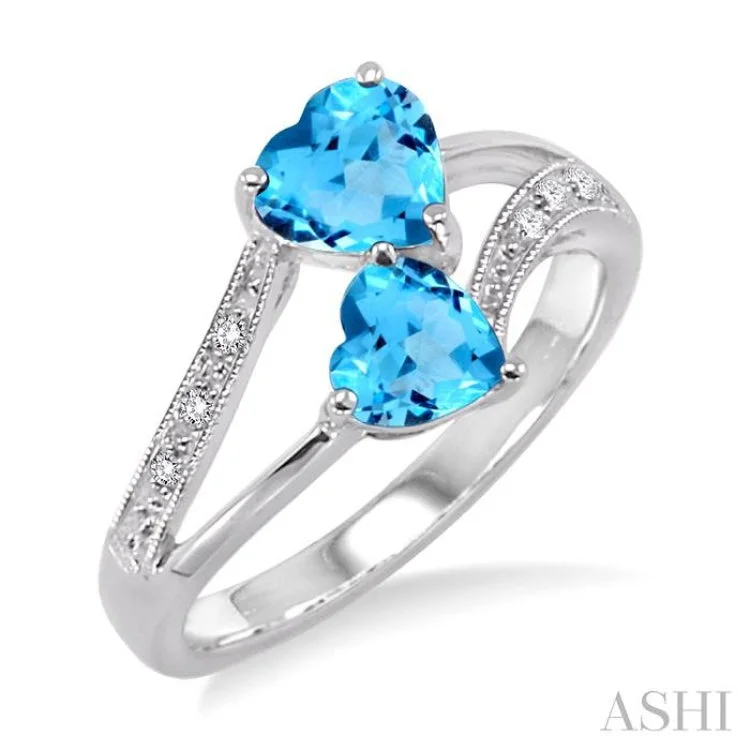 Wedding Ring with Diamond Accent-5&6 mm Heart Shape Blue Topaz and 1/50 Ctw Single Cut Diamond Ring in Sterling Silver