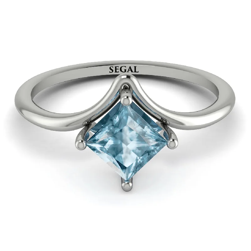 Elegant Silver Engagement Ring-Minimalist Princess Cut Aquamarine Engagement Rings - Harmony No. 403