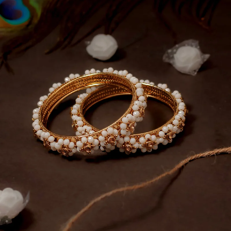 Statement Bangles with Pearl Details-SOB Set of two Crystal Bangles with Studded Diamond & Handcrafted Bangles