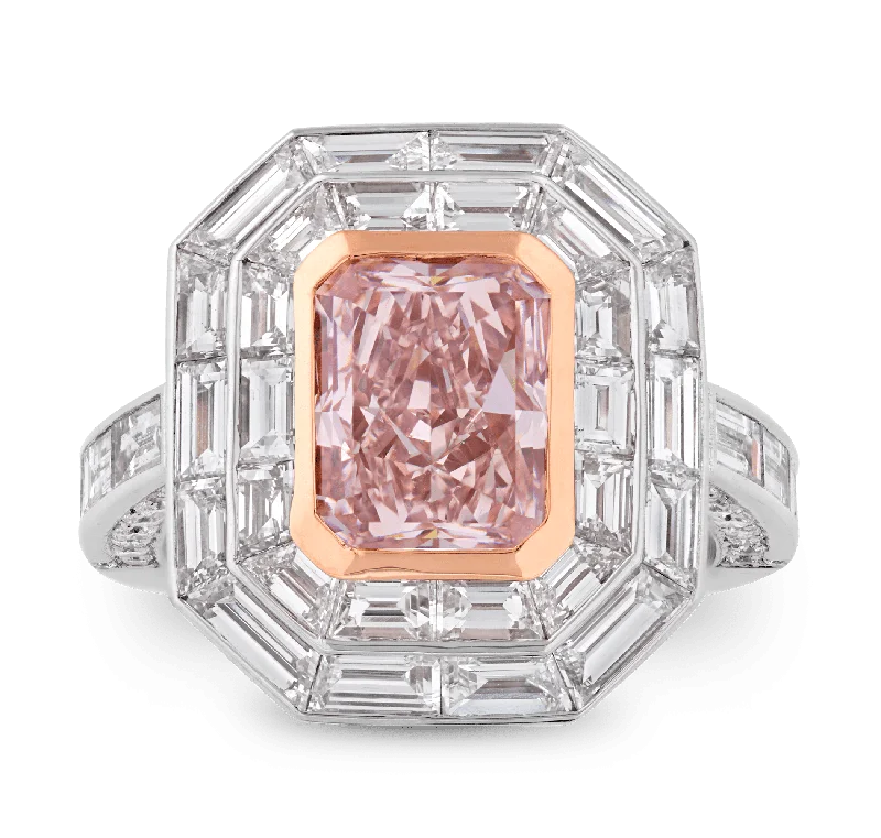 Simple Gold Ring for Women-Natural Fancy Pink Diamond Ring, 3.06 carats