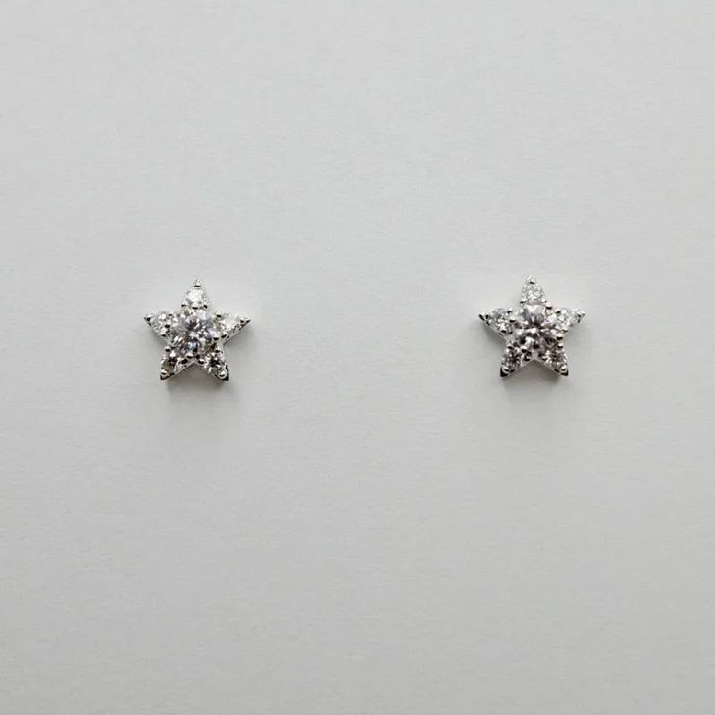 Sparkling Silver Earrings for Women-14K White Gold Moissanite Star Stud Earrings