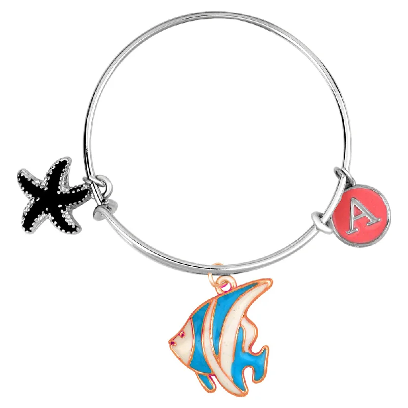 Multi-layer Bangles for Special Events-Mahi A Letter Fish & Star Fish Shaped Enamel Work Charms Kids Bracelets for Kids (BRK1100958M)