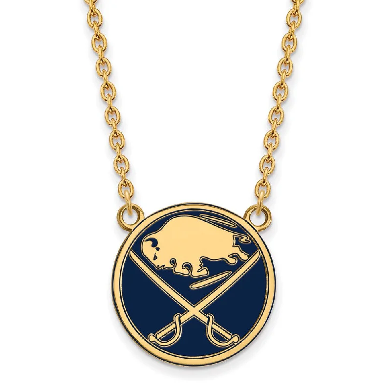 Gold Heart Necklace for Gifts-SS 14k Yellow Gold Plated NHL Sabres LG Enamel Necklace, 18 Inch