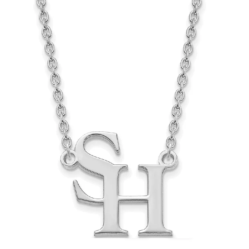 Bohemian Necklace for Hippie Style-Sterling Silver Sam Houston State Large 'SH' Pendant Necklace