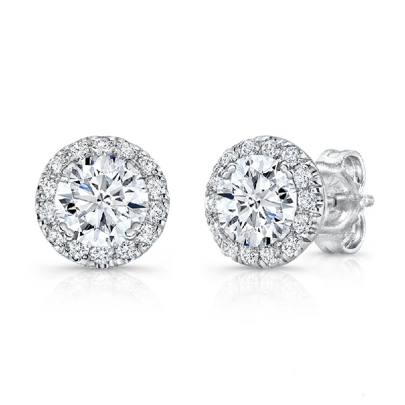 Statement Earrings for Girls-Uneek Round Diamond Halo Stud Earrings