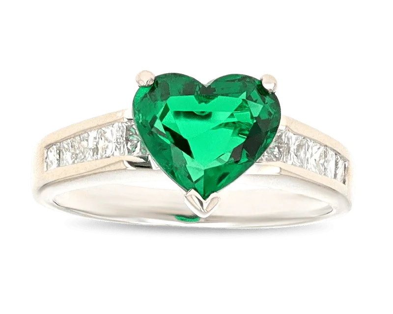 Custom Silver Ring for Special Gifts-Heart-Shaped Emerald Ring, 1.97 Carats