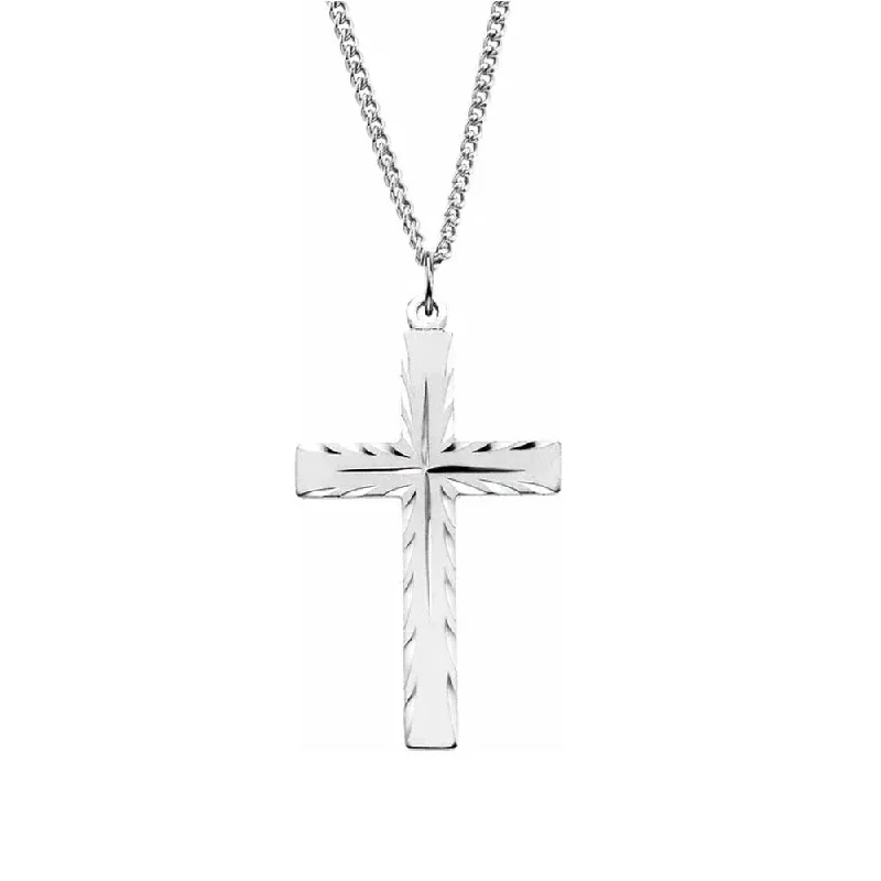 Classic Choker Necklace for Women-Sterling Silver Etched Cross Necklace, 24 Inch