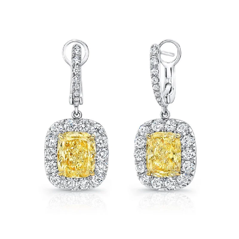 Classic Gold Earrings for Women-Uneek Cushion-Cut Fancy Yellow Diamond Dangle Earrings