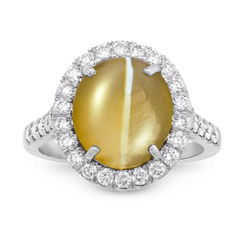 Solitaire Engagement Ring for Women-Oscar Heyman Cat's Eye Chrysoberyl Ring, 5.53 Carats