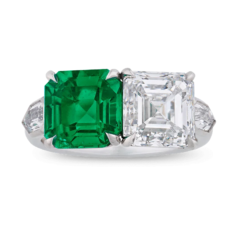 Classic Solitaire Ring for Engagement-Colombian Emerald and Diamond Ring