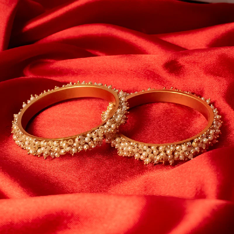 Colorful Bangles with Traditional Design-SOB Set of Two Pearl Gold-Platted Alloy Bangle Set