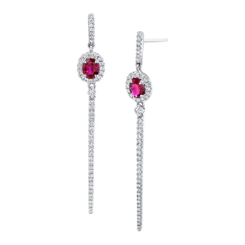 Chic Drop Earrings-Uneek Precious Collection Round Ruby Dangle Earrings