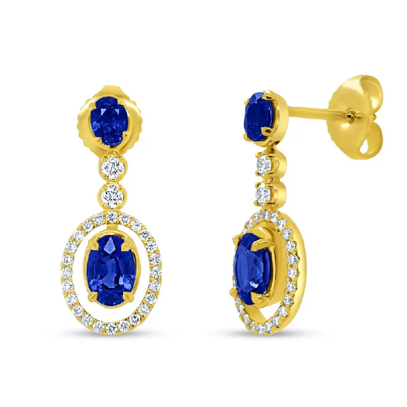 Gorgeous Earrings for Party Nights-Uneek Precious Collection Halo Oval Shaped Blue Sapphire Drop Earrings